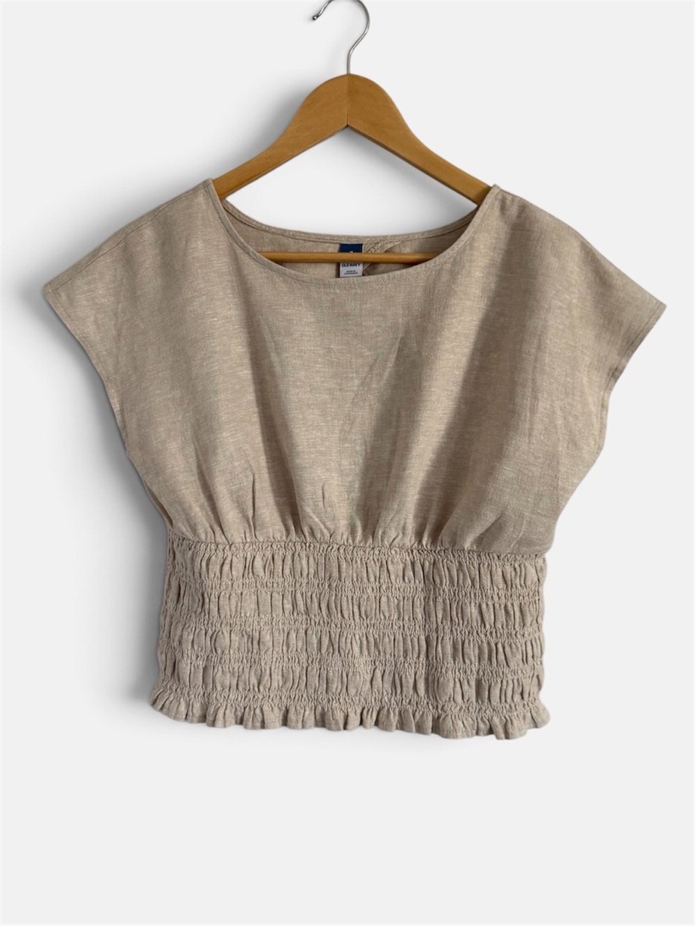 NWT Old Navy Beige Linen Smocked Waist Crop Top Medium